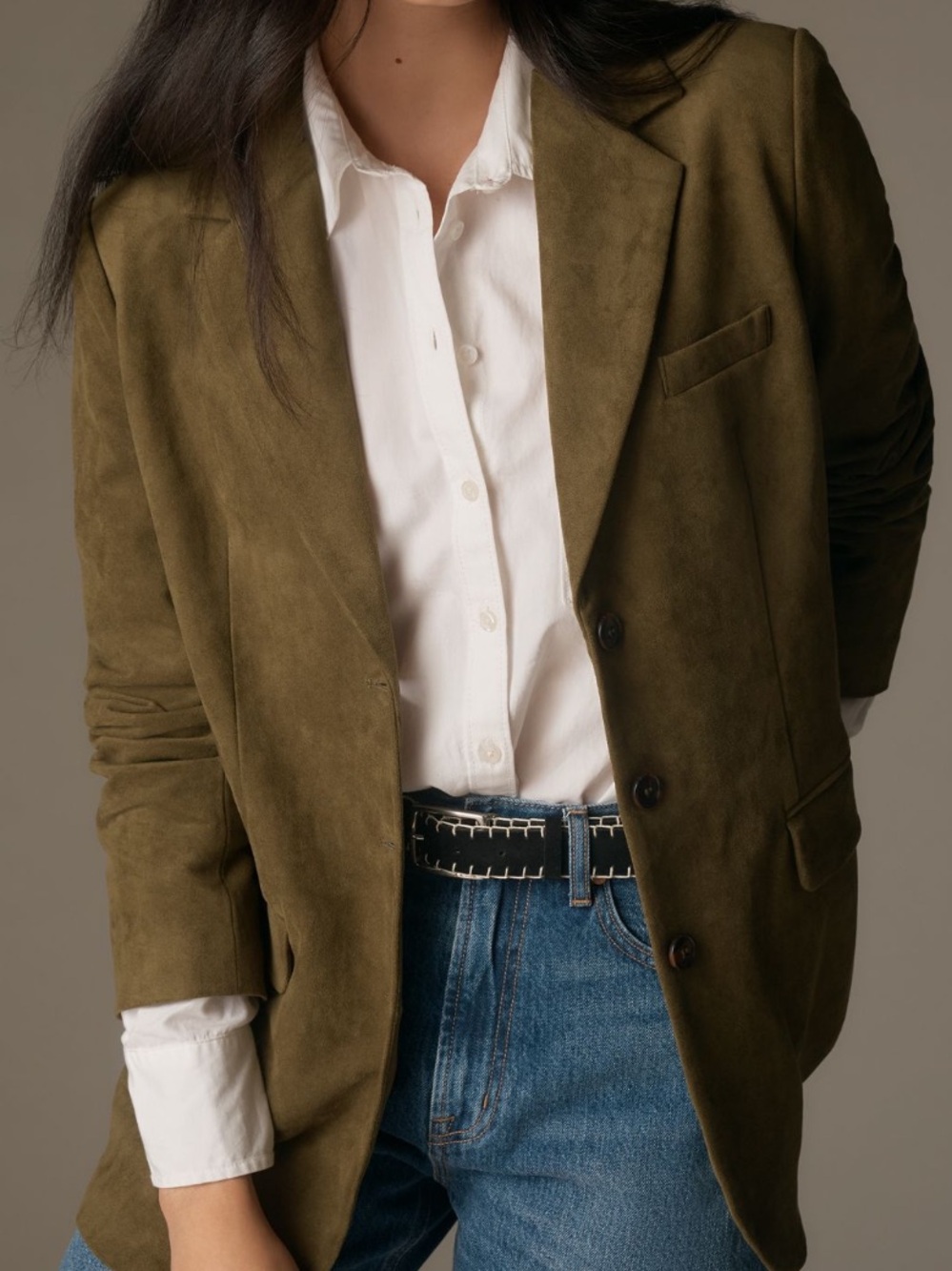 NWT Anthropologie Dolan Left Coast Faux-Suede Boyfriend Blazer in Olive Green